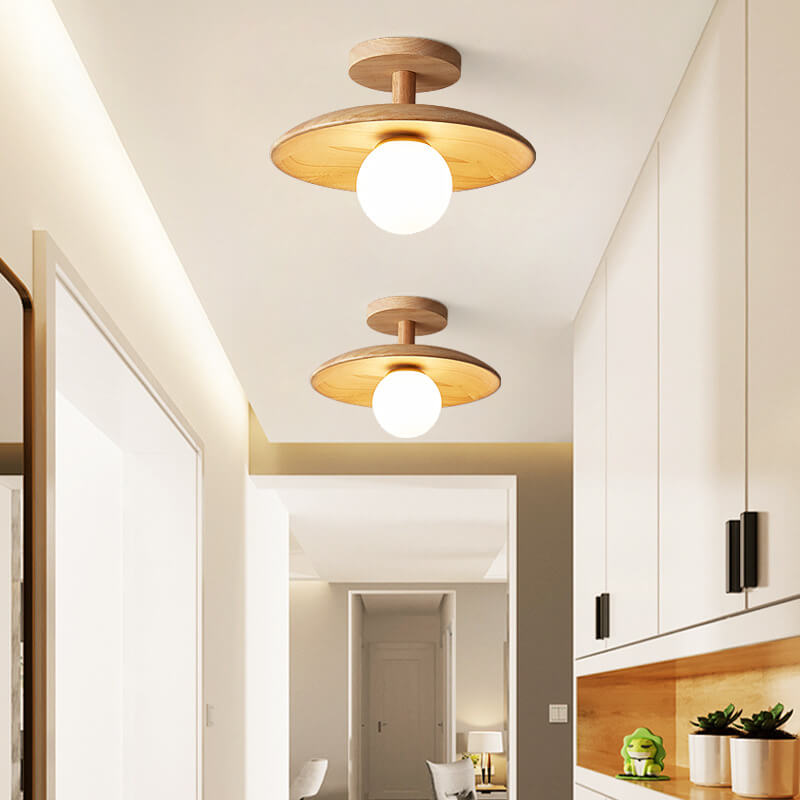 Nordic Creative Wooden Dome 1-Light Semi-Flush Mount Ceiling Light