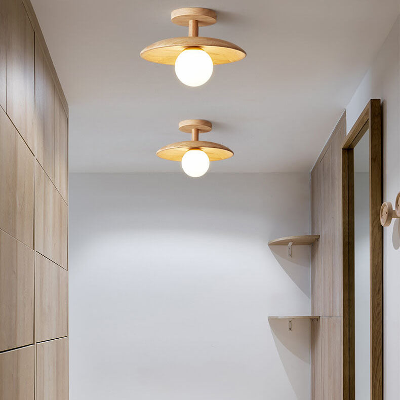 Nordic Creative Wooden Dome 1-Light Semi-Flush Mount Ceiling Light