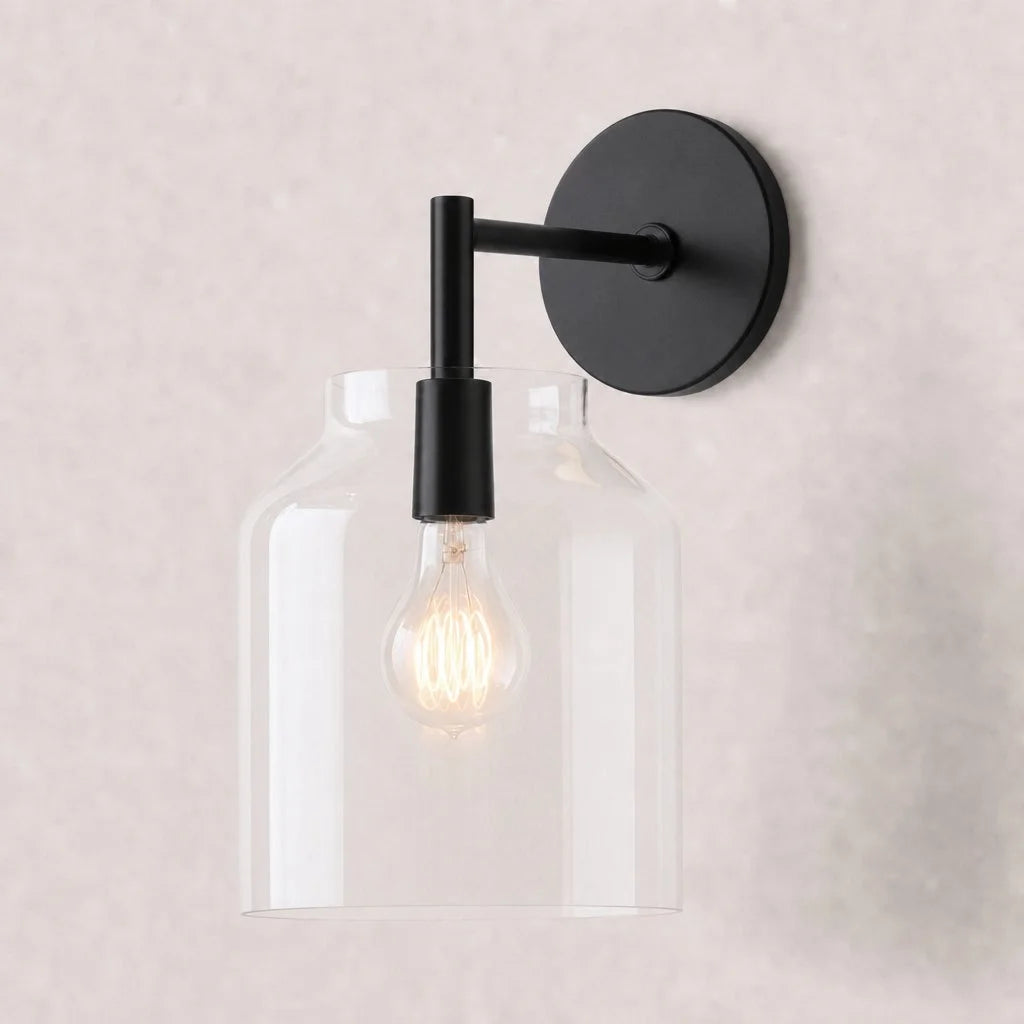 Minimal Wall Sconce – Vintage Milk Glass Sconce and Metal Accent