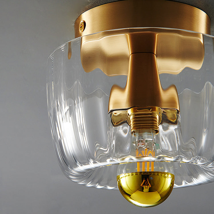 Modern Luxury Glass Sun Shape Full Copper Dual Purpose 1-Light Flush Mount Light