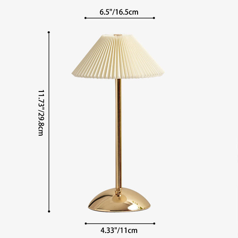 Contemporary Scandinavian Rechargeable Iron Fabric Conic Pleated 1-Light Table Lamp For Bedside