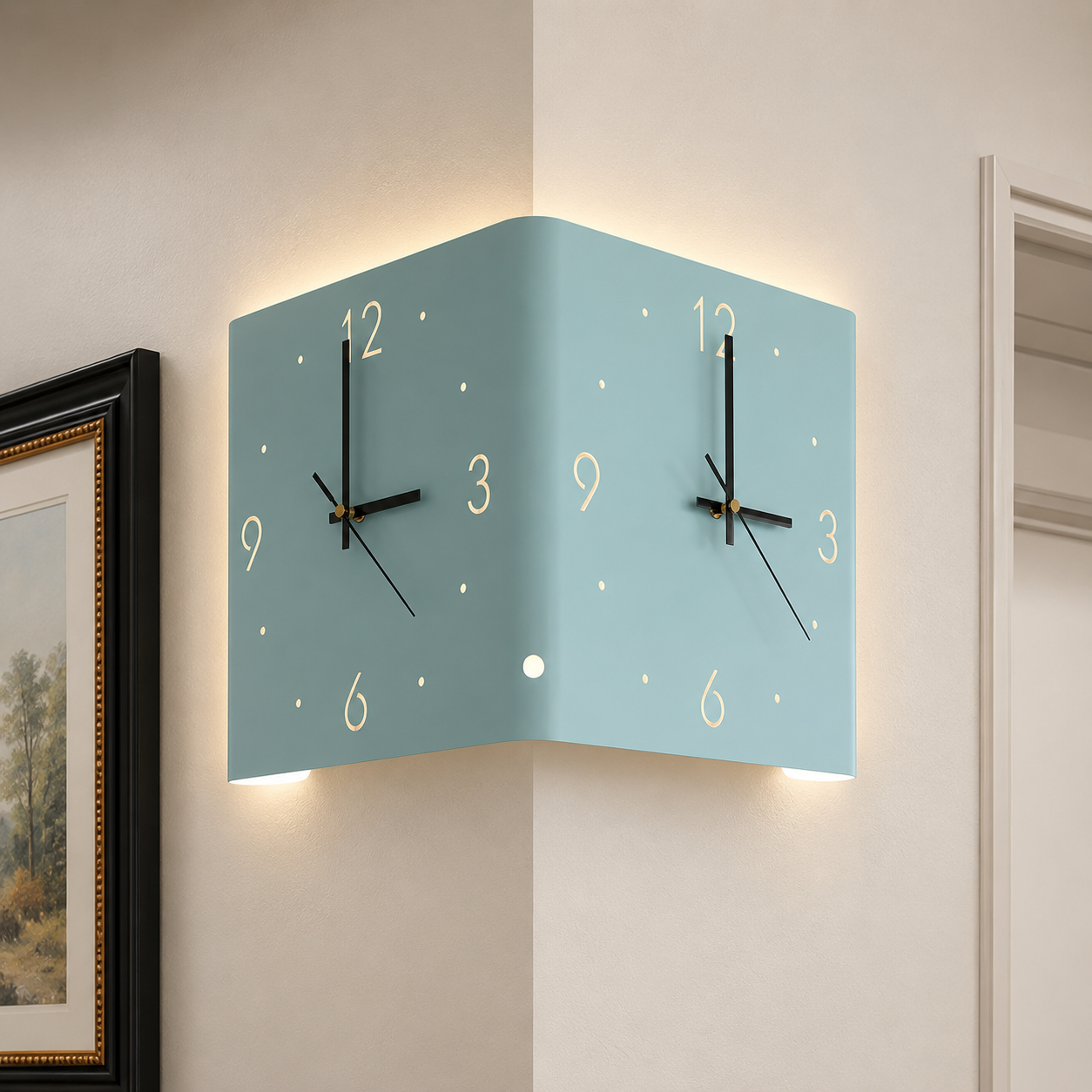 Wall Clock Lamp Modern Square Backlit Metal Light