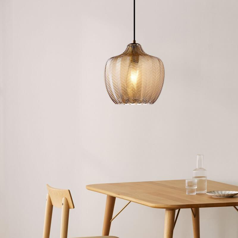 Nordic Textured Wavy Glass 1-Light Barrel Pendant Light