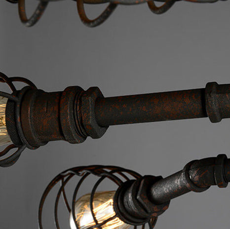 Industrial Vintage Water Pipe Round Iron 4/6/8 Light Flush Mount Ceiling Light