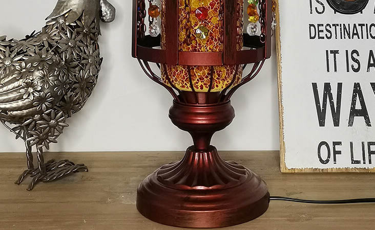 Traditional Vintage Turkish Stained Glass Iron Lantern 1-Light Table Lamp For Bedroom