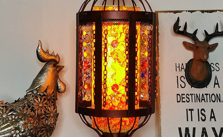 Traditional Vintage Turkish Stained Glass Iron Lantern 1-Light Table Lamp For Bedroom
