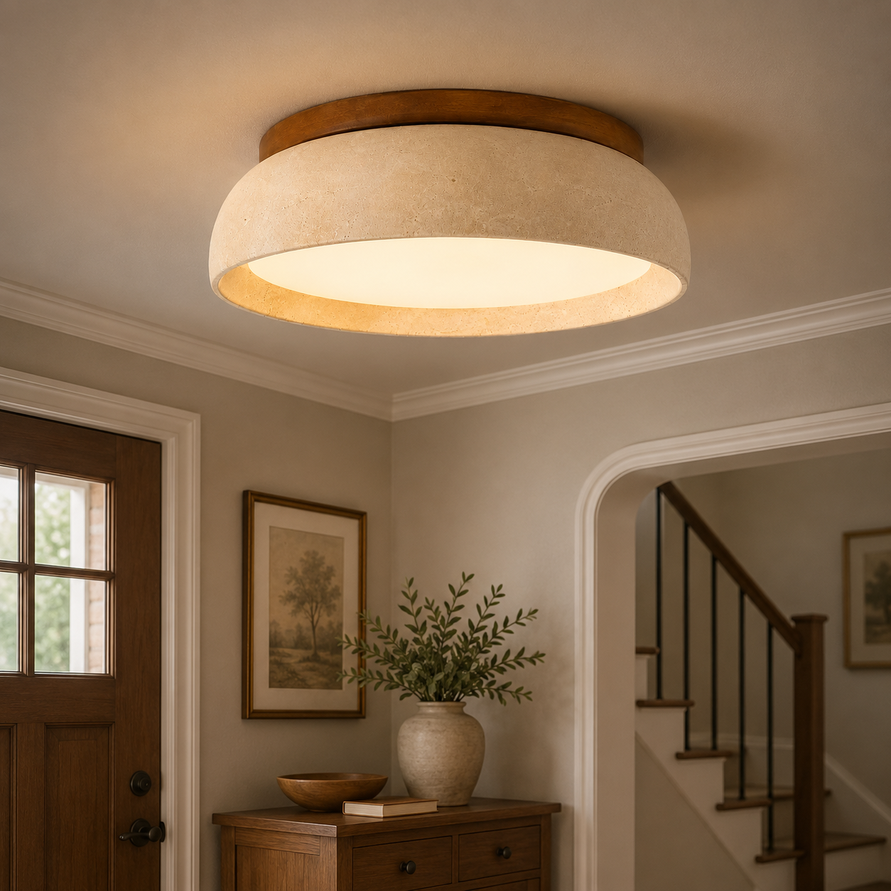 Sculptural Travertine Ceiling Fixture - Soft Ambient Light for Bedroom Living Room or Entryway