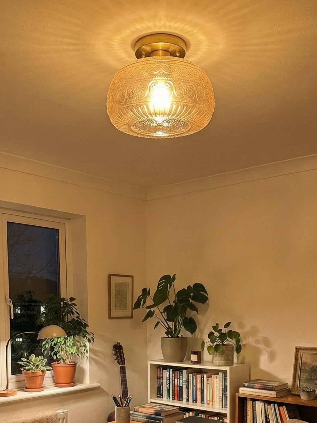Vintage Glass Globe Ceiling Light - Textured Semi Flush for Any Room