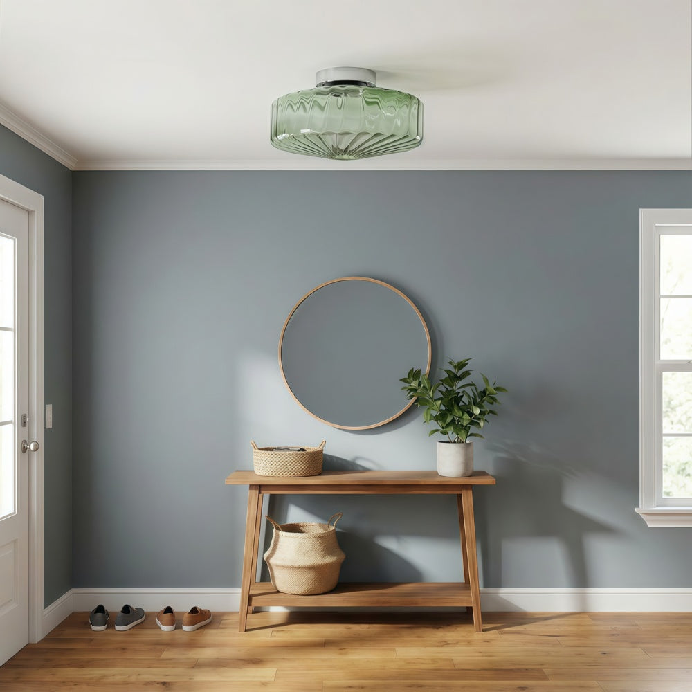 Vintage Green Glass Ripple Ceiling Light - Classic Ceiling Lamp for Dining Room Entryway and Hallway