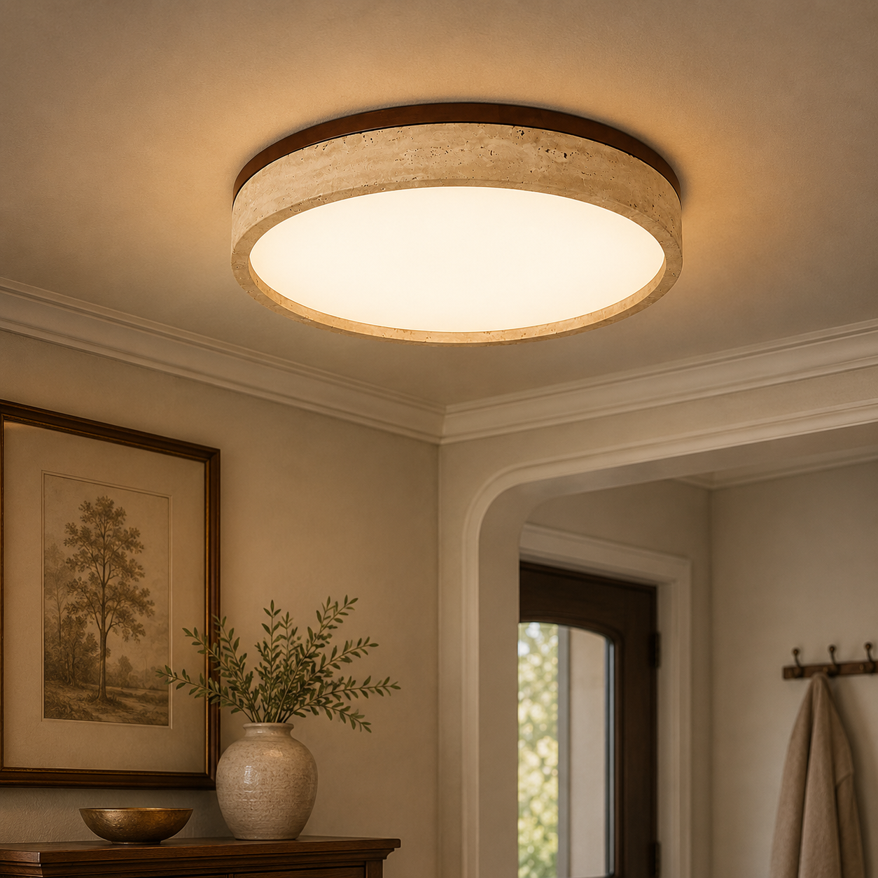 Sculptural Travertine Ceiling Fixture - Soft Ambient Light for Bedroom Living Room or Entryway
