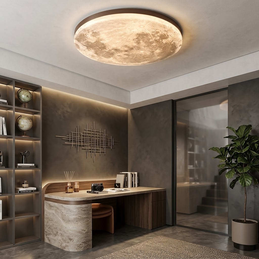 Modern Minimalist Moon Round Hardware PVC Acrylic LED Flush Mount Ceiling Light For Living Room