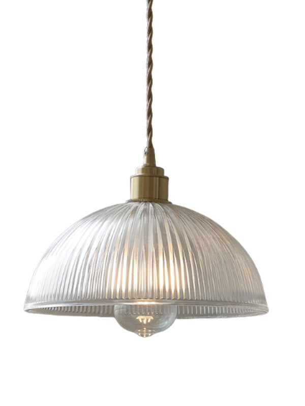 Modern Textured Glass Hanging Lamp - Vintage Ribbed Glass Pendant Light for Dining Room