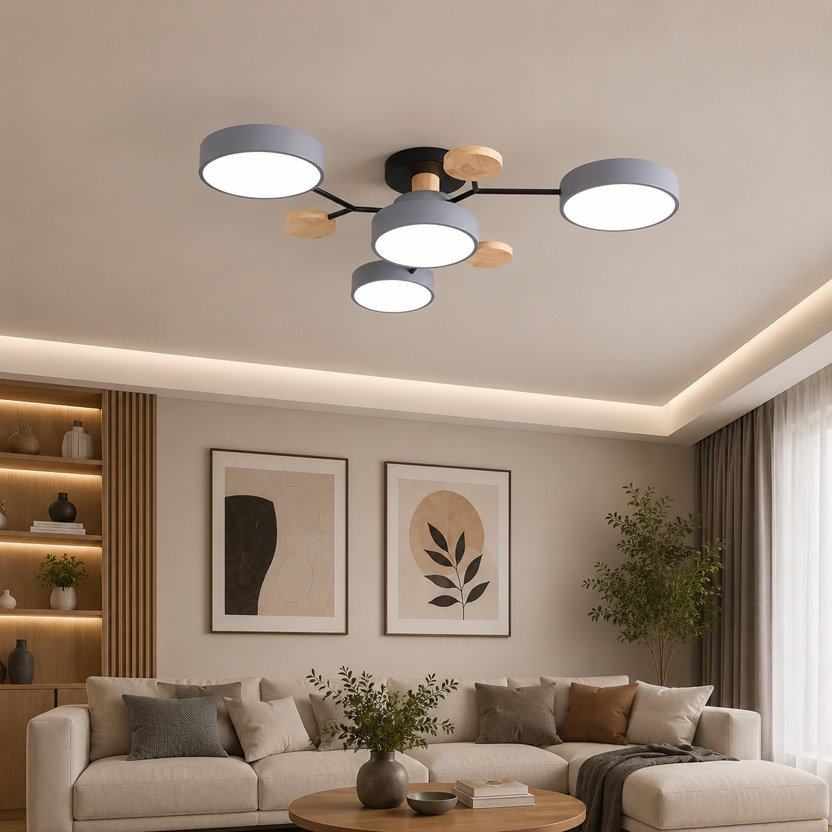 Contemporary Scandinavian Round Molecule Branch Design LED Semi-Flush Mount Ceiling Light For Living Room