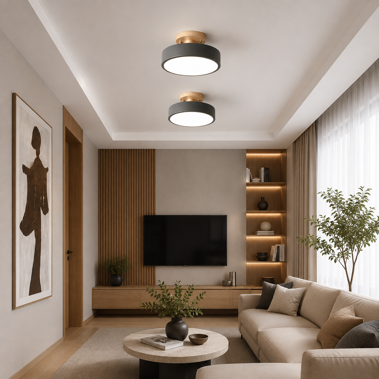 Nordic Log Round LED Semi-Flush Mount Ceiling Light