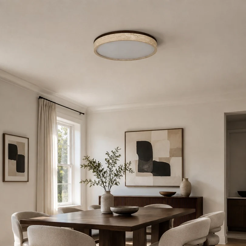 Sculptural Travertine Ceiling Fixture - Soft Ambient Light for Bedroom Living Room or Entryway