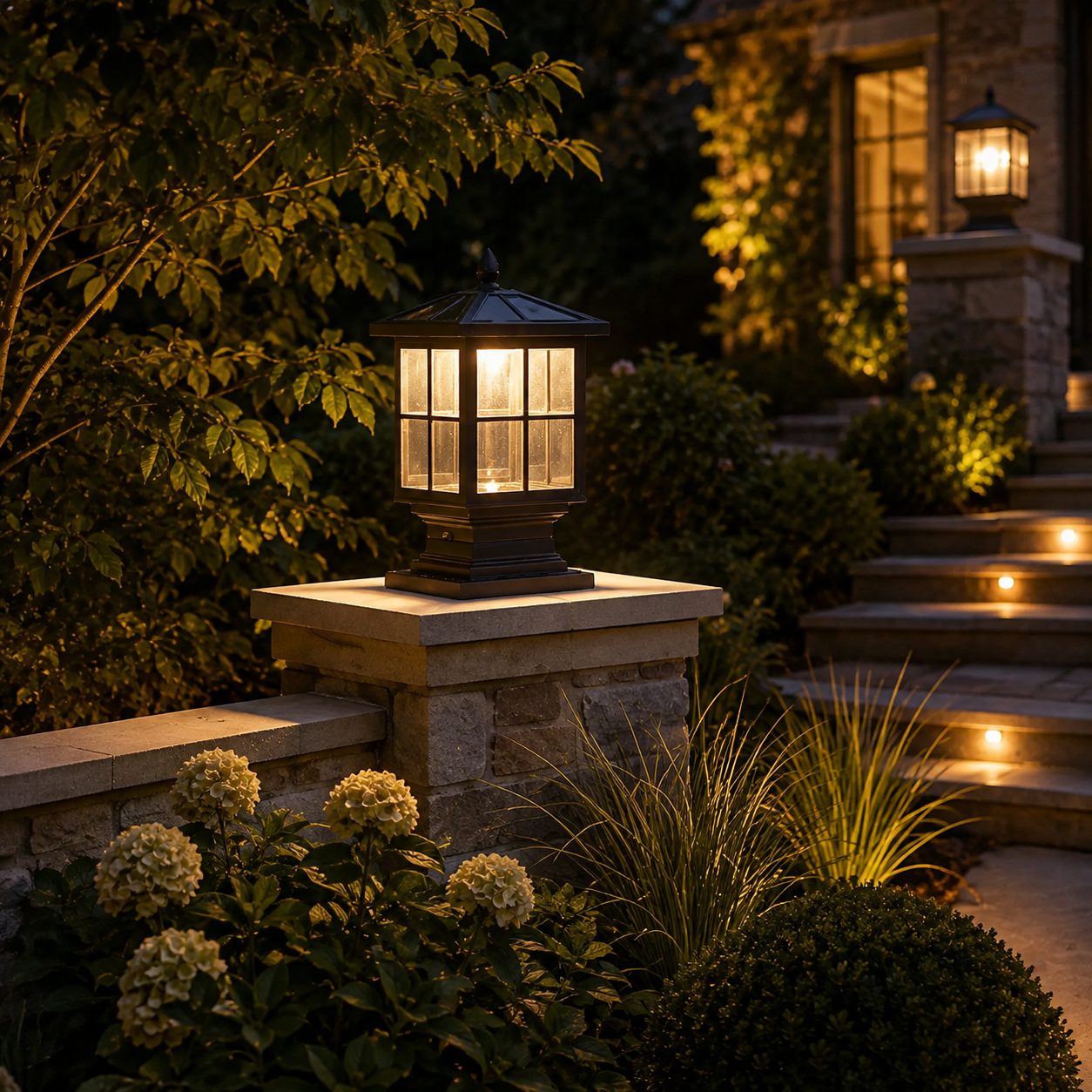 Stone Light Pillar Traditional Black Waterproof LED Light
