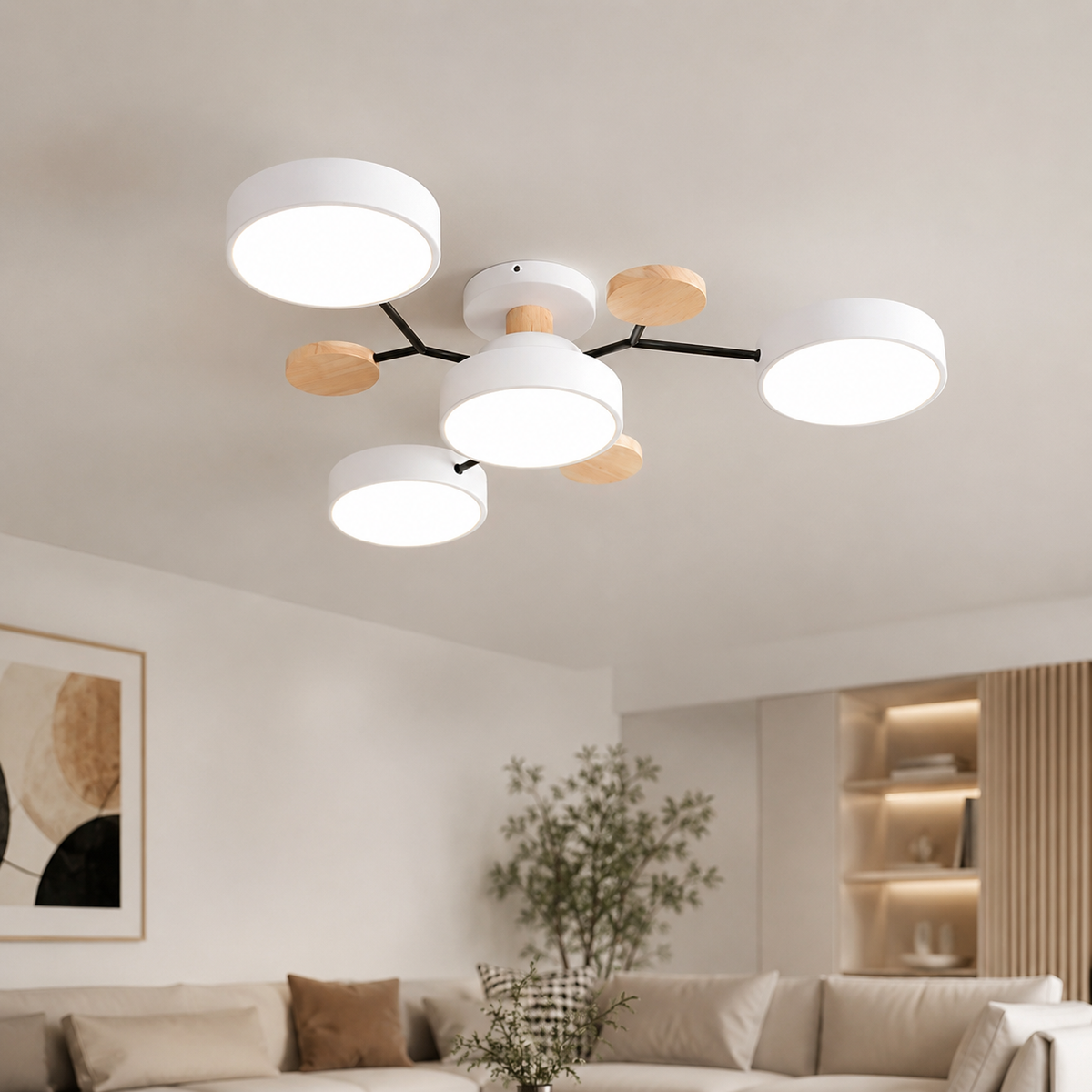 Contemporary Scandinavian Round Molecule Branch Design LED Semi-Flush Mount Ceiling Light For Living Room