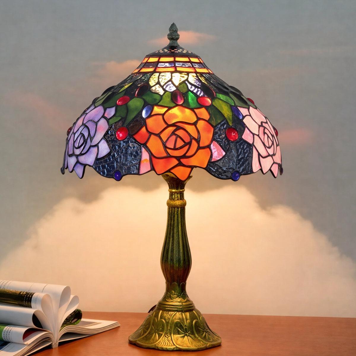Antique Vintage Stained Glass Table Lamp