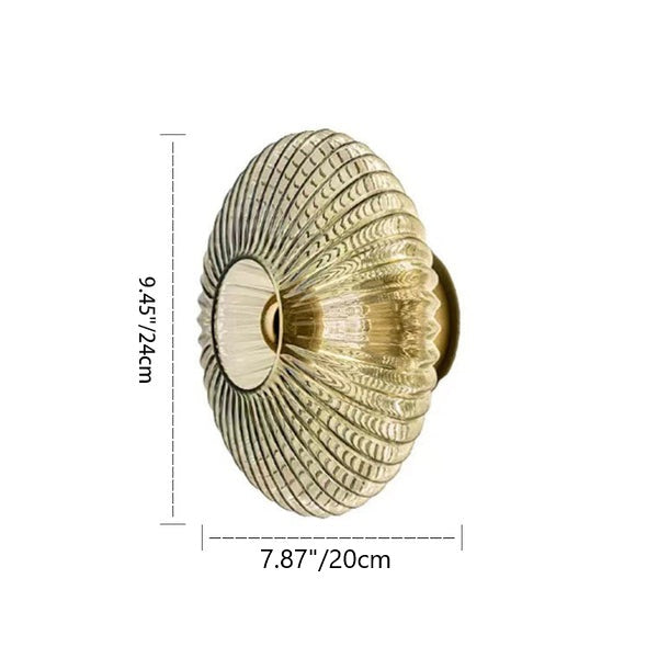 Contemporary Nordic Iron Striped Glass Round Disc 1-Light Wall Sconce Lamp for Living Room