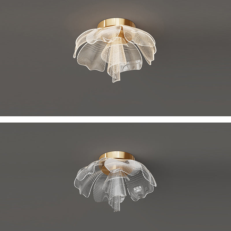 Modern Luxury Flower Petal Dome Iron Acrylic LED Flush Mount Ceiling Light For Bedroom