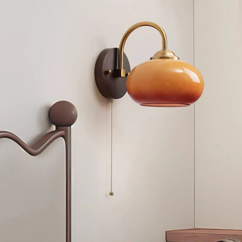 Modern Mid-Century Cream Round Oval Ash Wood Glass 1-Light Wall Sconce Lamp For Bedroom