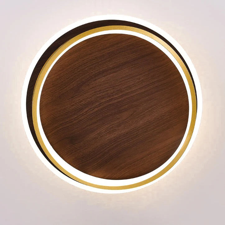 Nordic Minimalist Circular Walnut Grain LED Flush Mount Ceiling Light