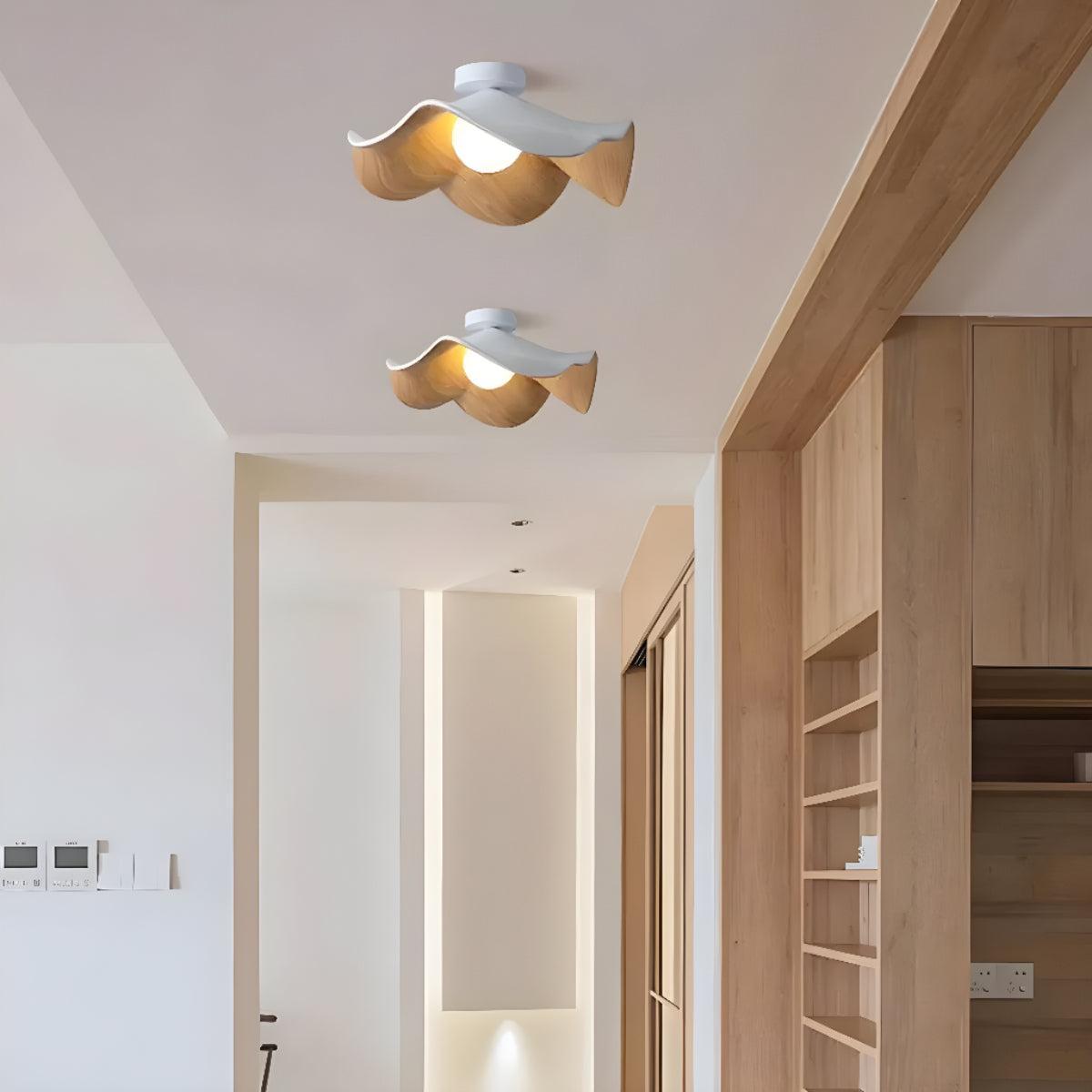 Ceiling Light Fixture With Wooden Mid Century Curved Design