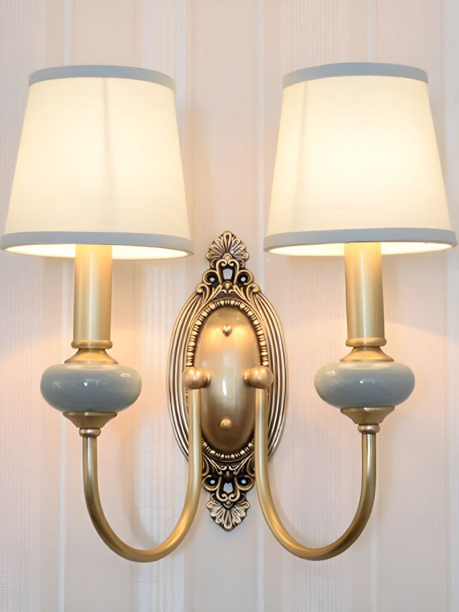 Classic Fabric Shade Sconce – Ceramic Wall Light for Hallway or Bedroom