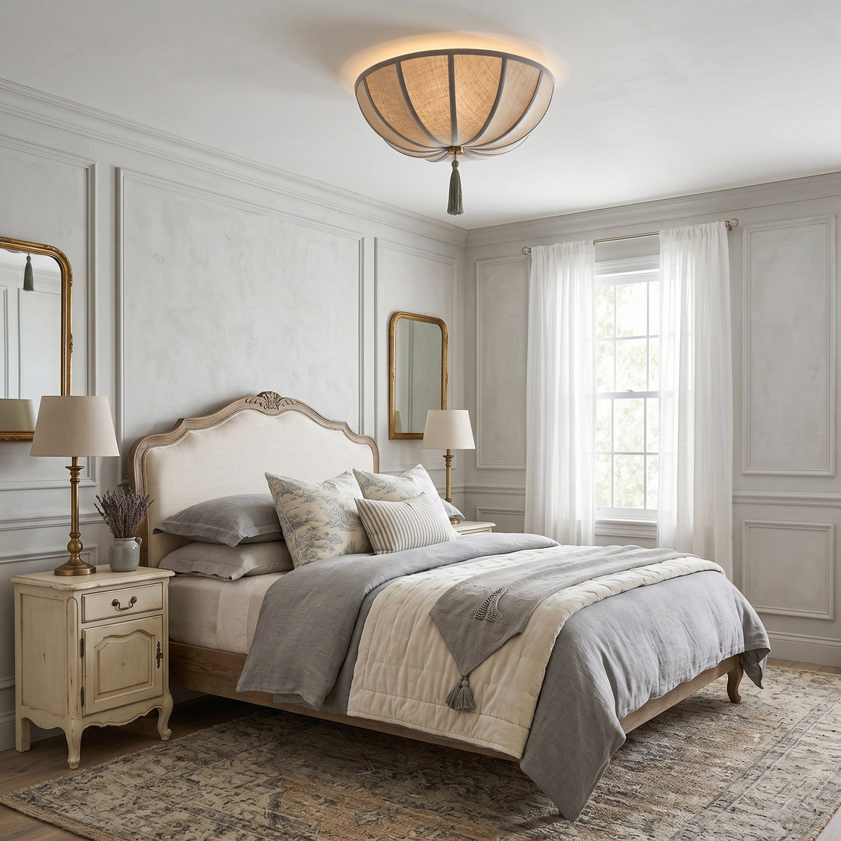 Modern Vintage Decorative Tassel Fabric Flush Ceiling Light