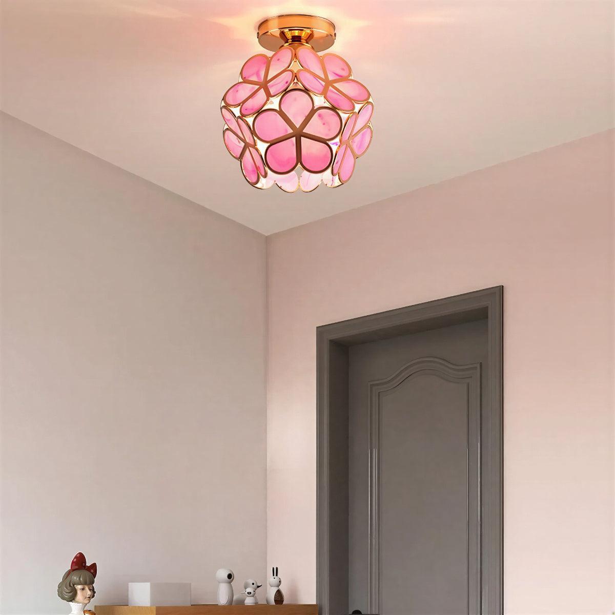 Decorative Floral Ceiling Light Fixture With Flower Shade