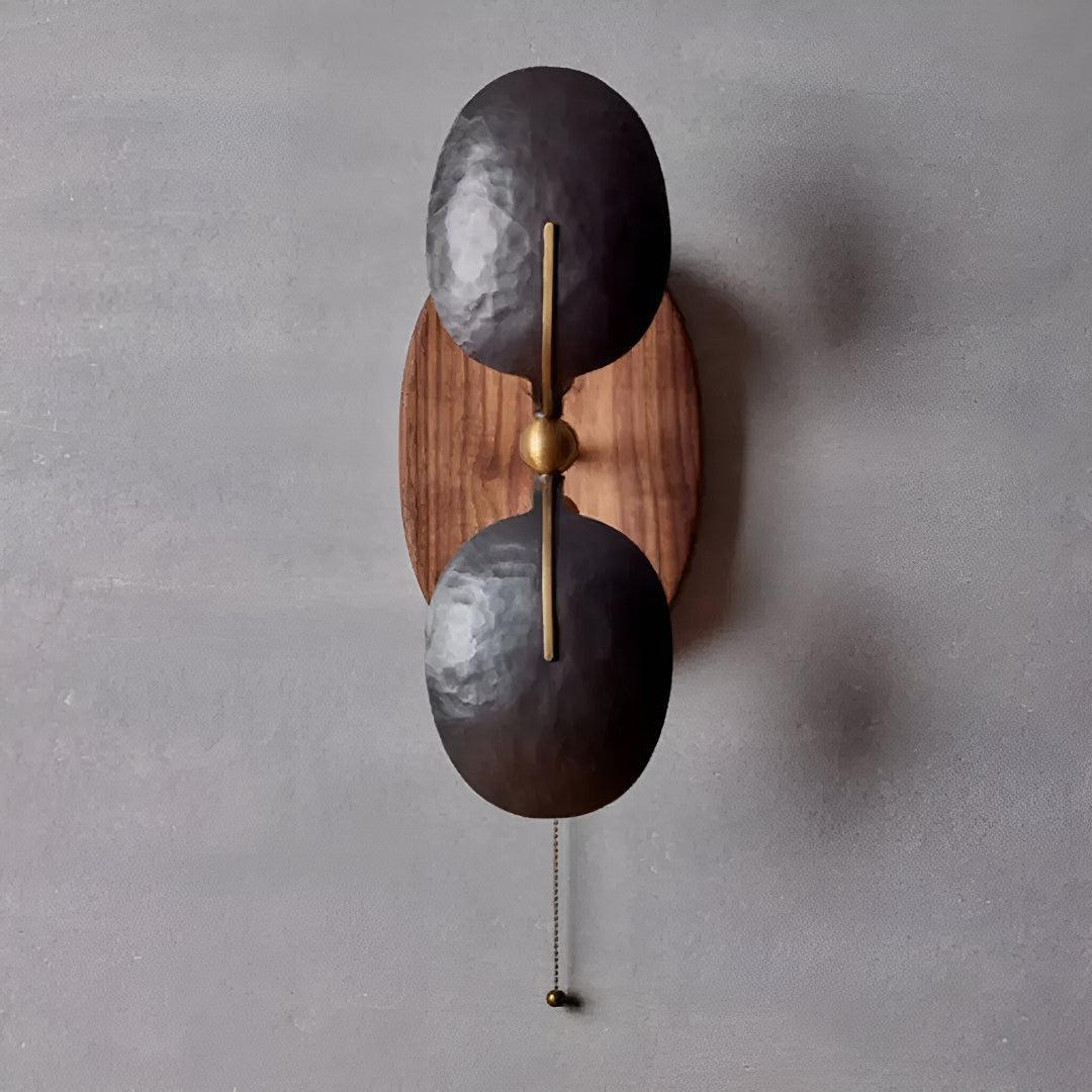 Metal and Walnut Wall Sconce Lighting With Pull Chain Switch