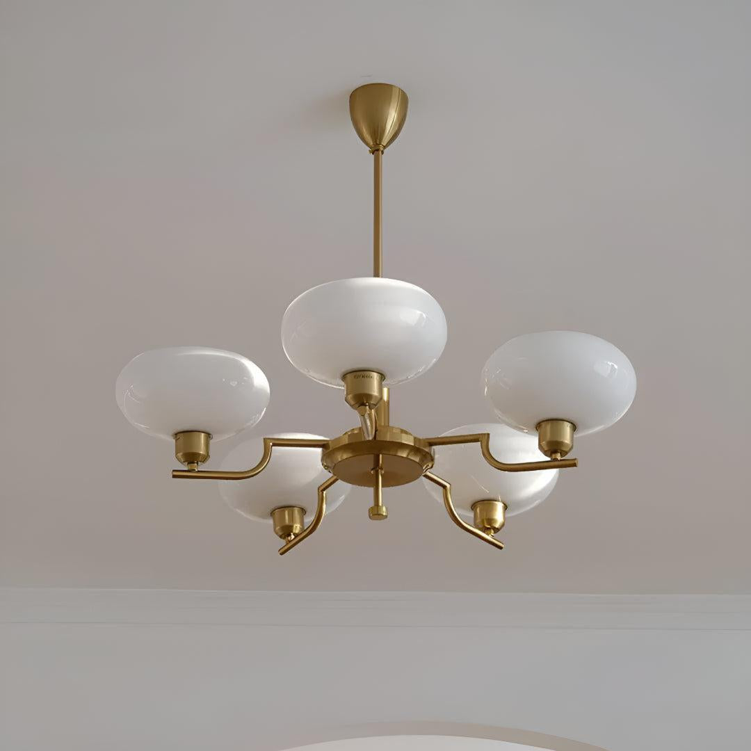Mid Century Chandelier Light Fixture With Glass Shades