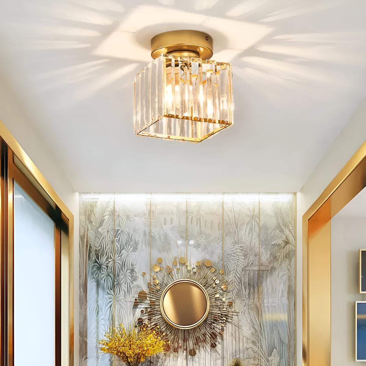 Modern Semi Flush Mount Ceiling Light With Striped Clear Glass Shade