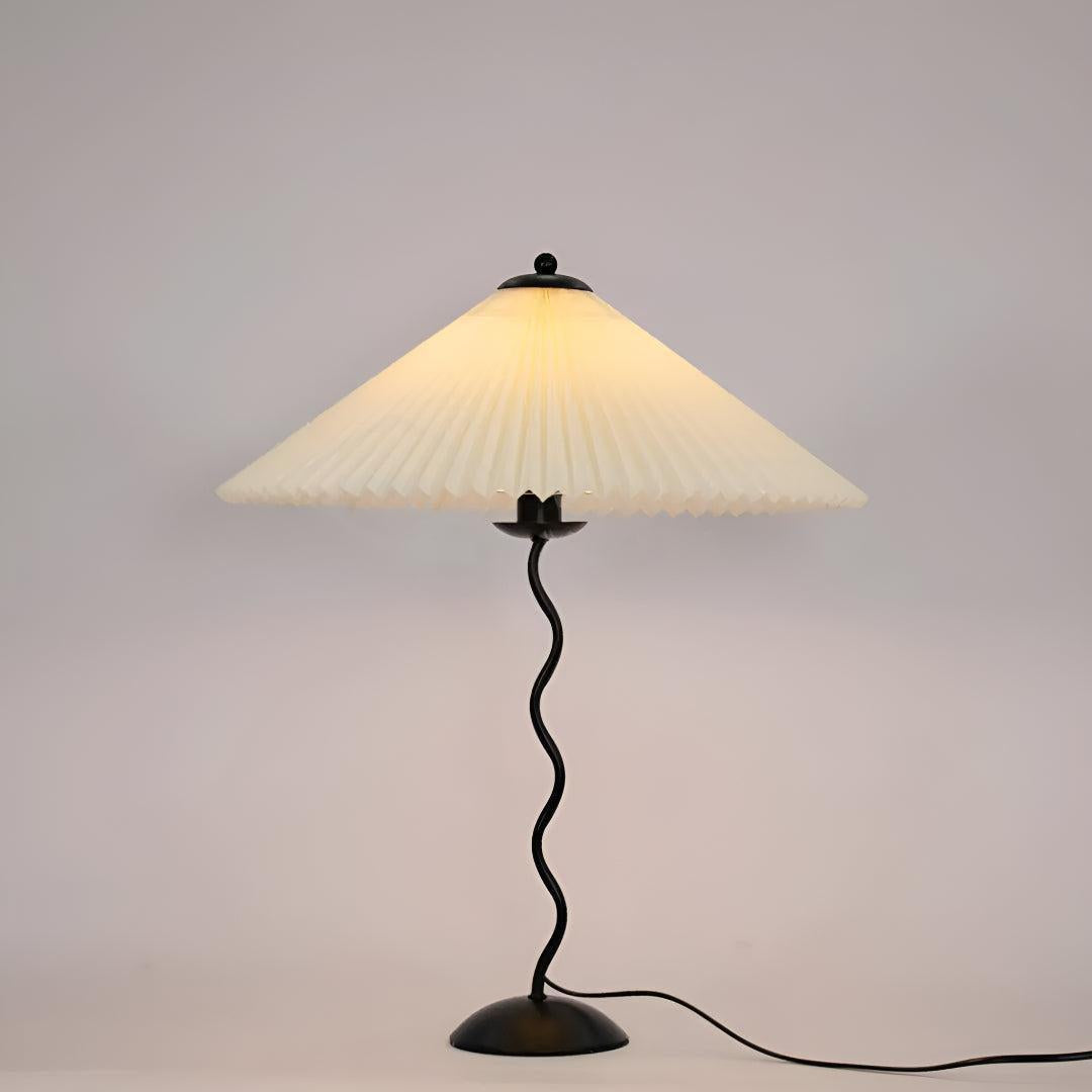 Modern Squiggle Wavy Table Lamp With Pleated Lampshade