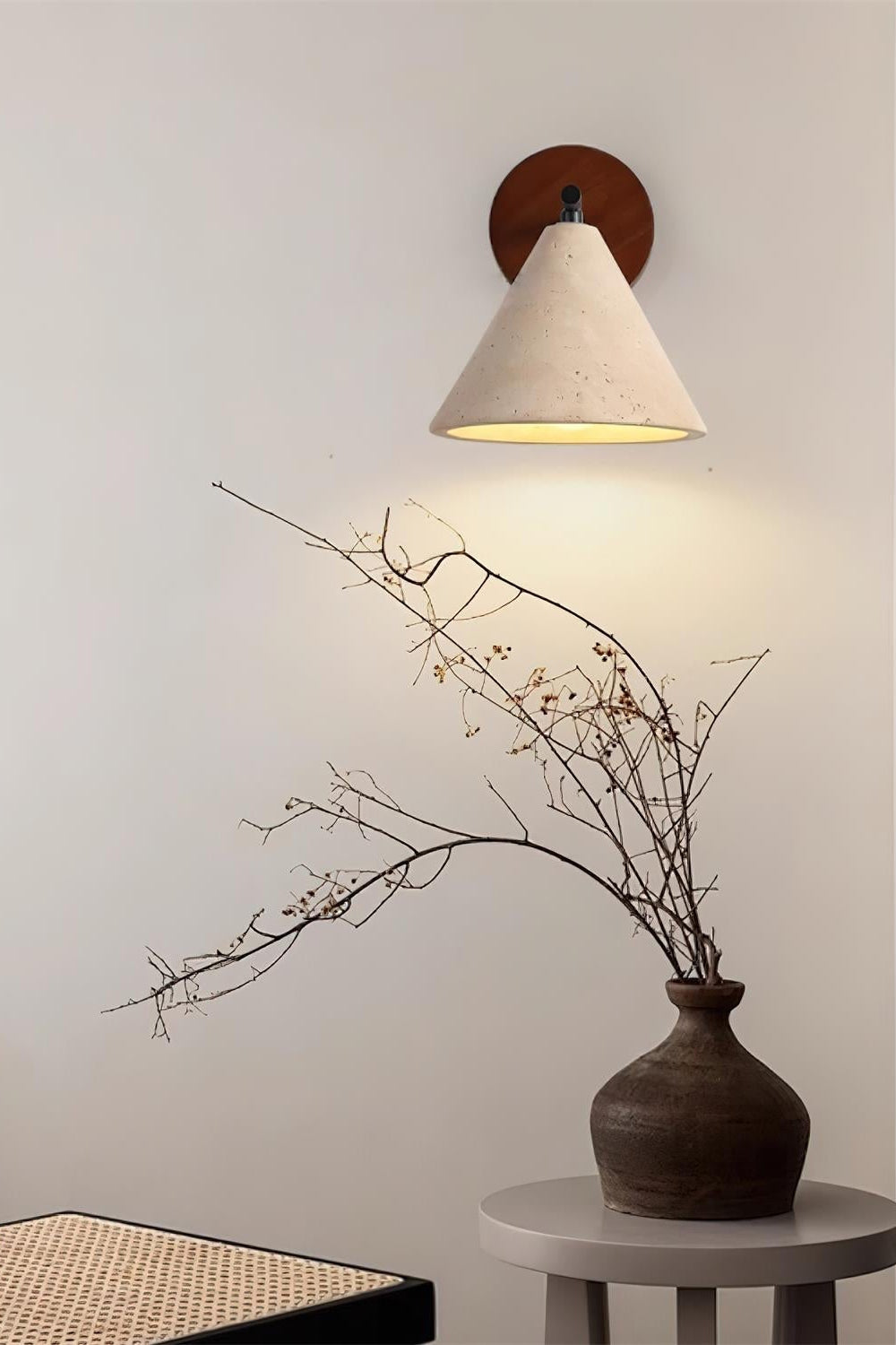 Modern Tapered Travertine Wall Sconce - Minimalist Accent Lighting for Bedroom