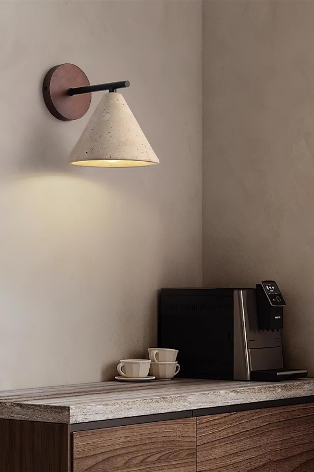 Modern Tapered Travertine Wall Sconce - Minimalist Accent Lighting for Bedroom