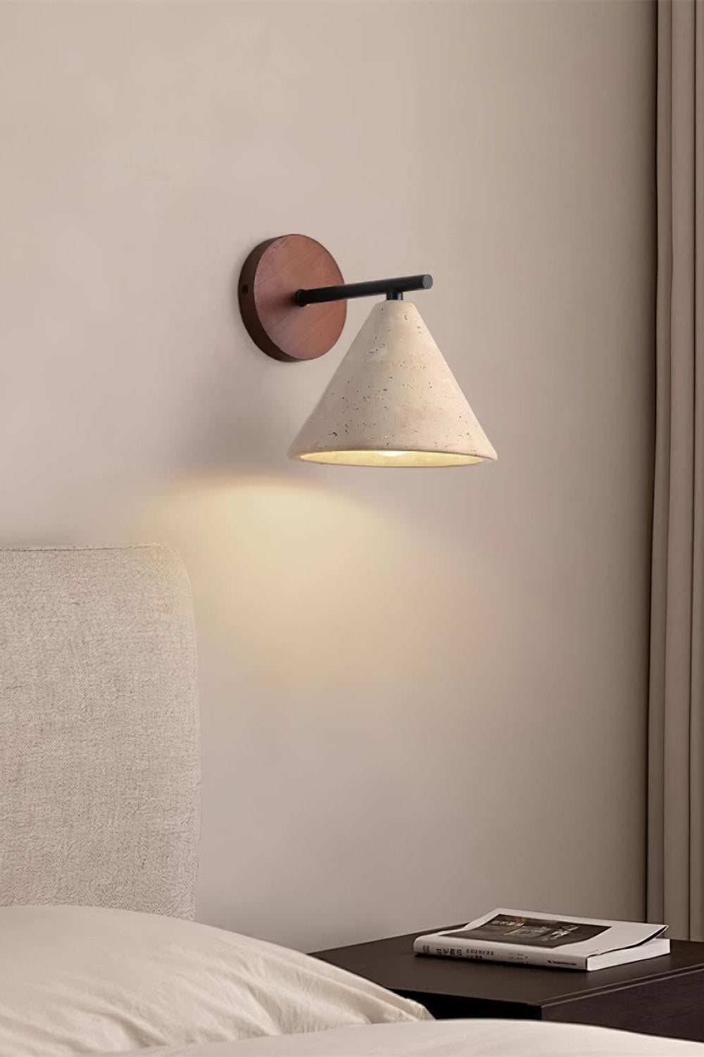 Modern Tapered Travertine Wall Sconce - Minimalist Accent Lighting for Bedroom