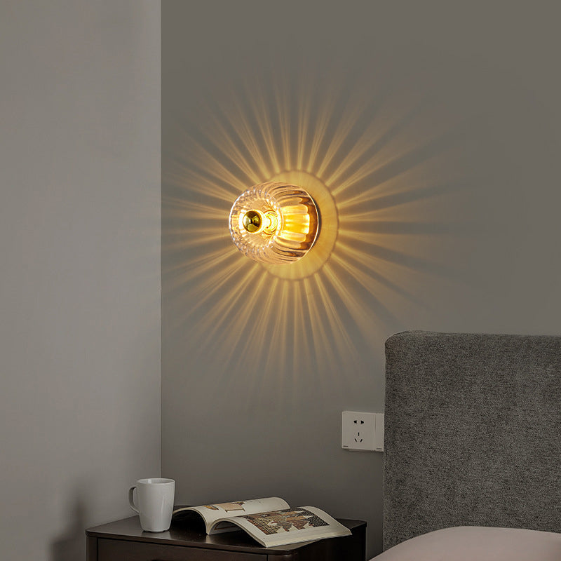 Modern Luxury Glass Sun Shape Full Copper Dual Purpose 1-Light Flush Mount Light