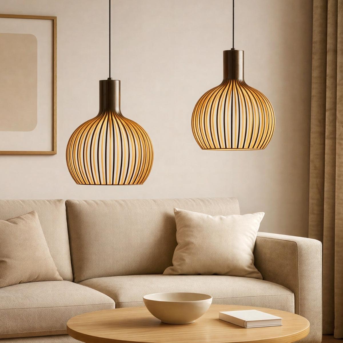 Open Cage Japandi Pendant Light Fixture For Living Rooms, Dining Rooms, Kitchens, & Bedrooms