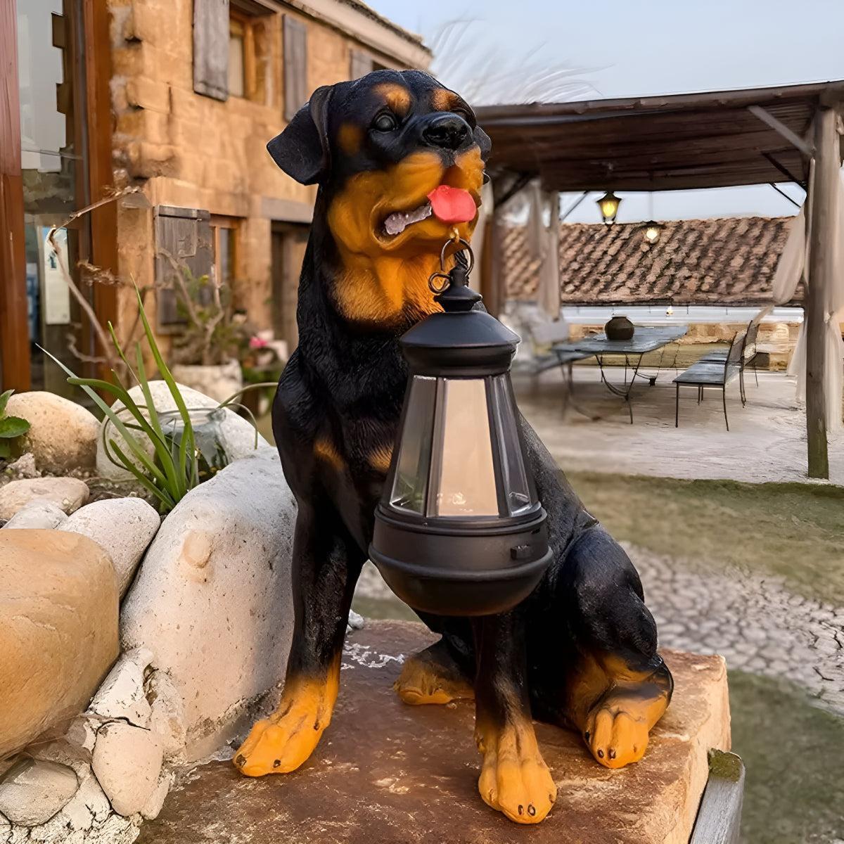 Outdoor Dog Statue Solar Garden Light with Lantern