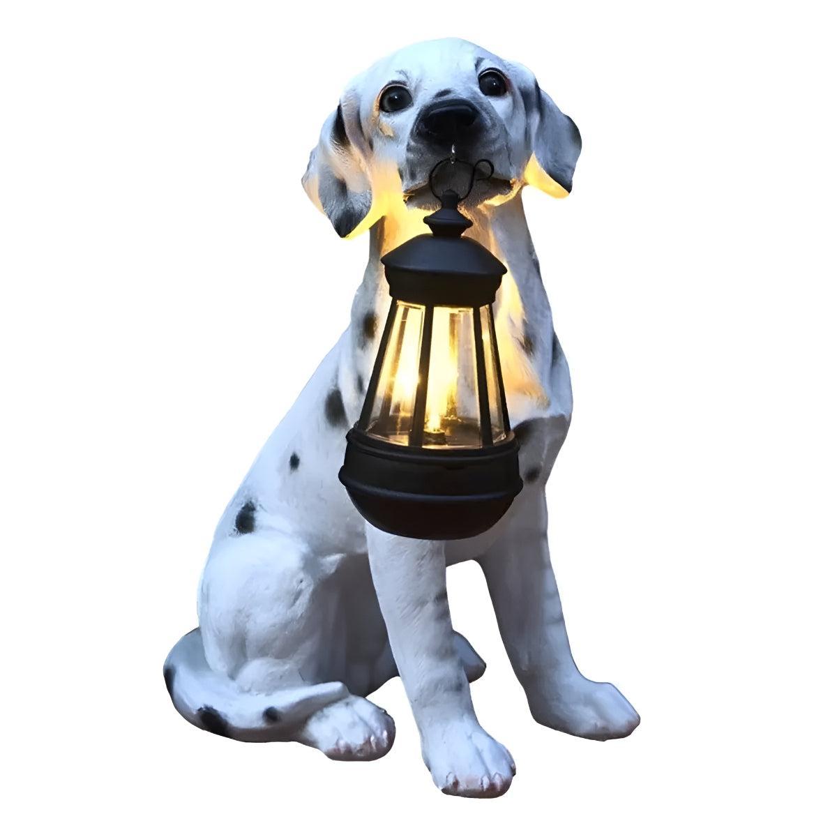 Outdoor Dog Statue Solar Garden Light with Lantern