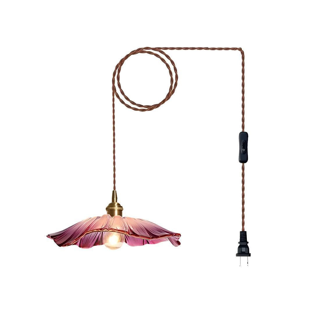 Plug In Pendant Light With Flower Glass Shade Design