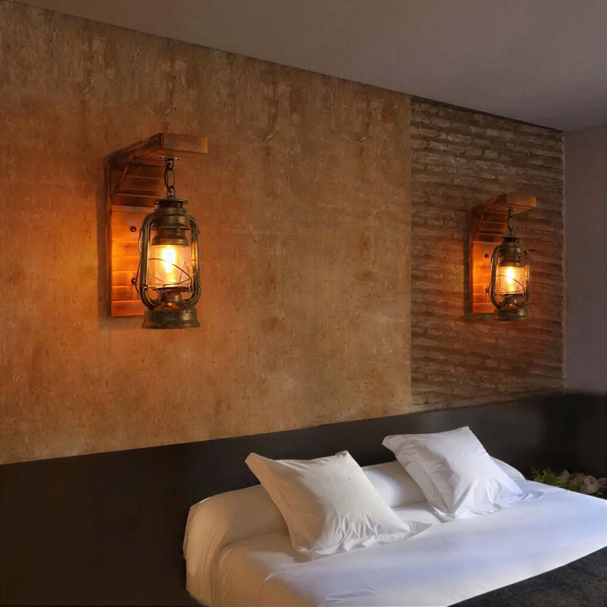 Rustic Wall Sconce Lantern for Bedroom Lighting with Warm Ambiance