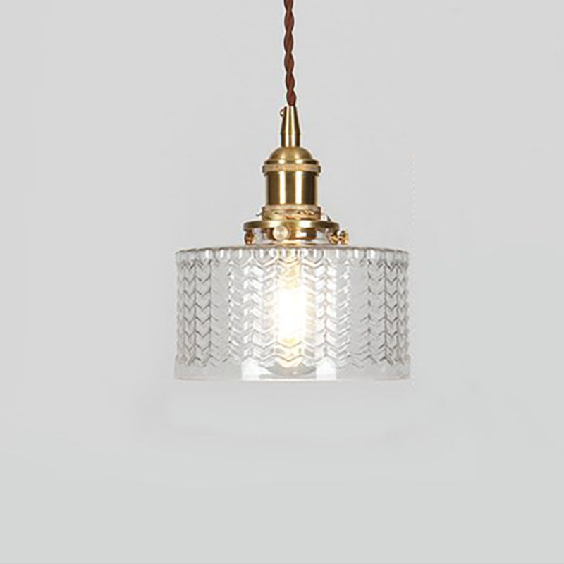 Traditional Japanese Brass Glass Round Jar 1-Light Pendant Light For Living Room