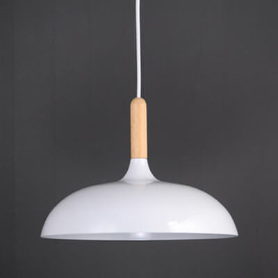 Modern Minimalist Metal Wooden Top 1-Light Dome Pendant Light For Dining Room & Living Room