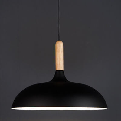 Modern Minimalist Metal Wooden Top 1-Light Dome Pendant Light For Dining Room & Living Room
