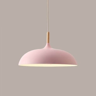 Modern Minimalist Metal Wooden Top 1-Light Dome Pendant Light For Dining Room & Living Room
