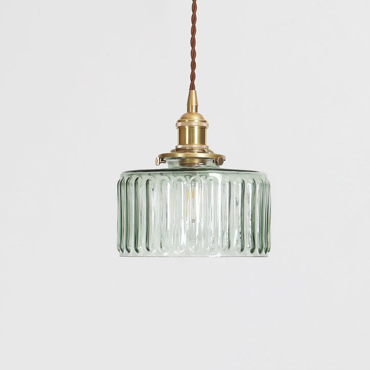 Traditional Japanese Brass Glass Round Jar 1-Light Pendant Light For Living Room