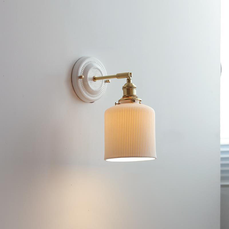 Traditional Vintage Round Ceramic Brass 1-Light Wall Sconce Lamp for Living Room