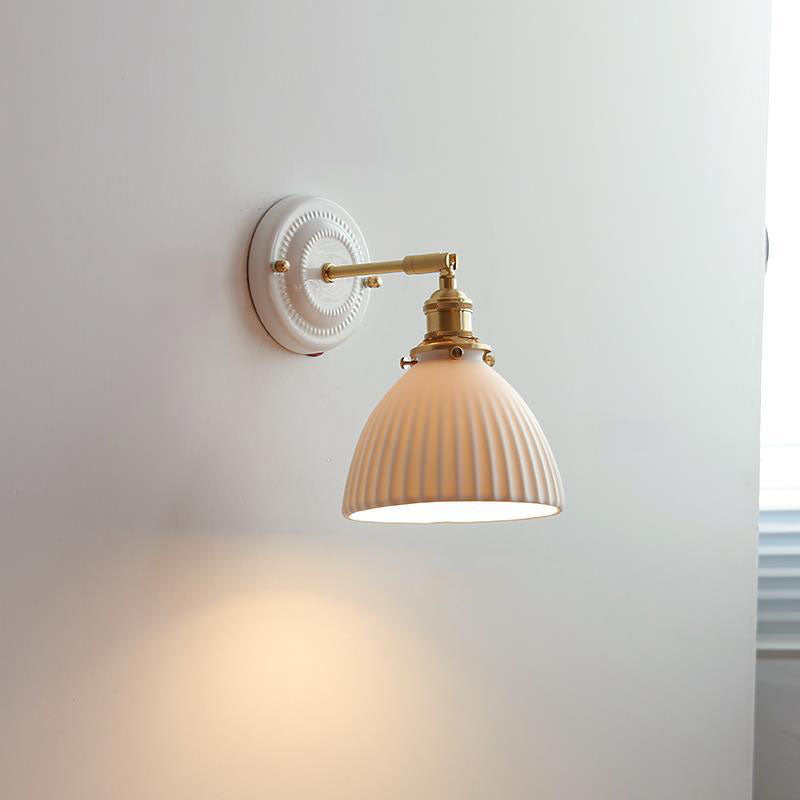 Traditional Vintage Round Ceramic Brass 1-Light Wall Sconce Lamp for Living Room